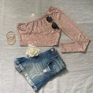 Pink Sequence Crop-top
